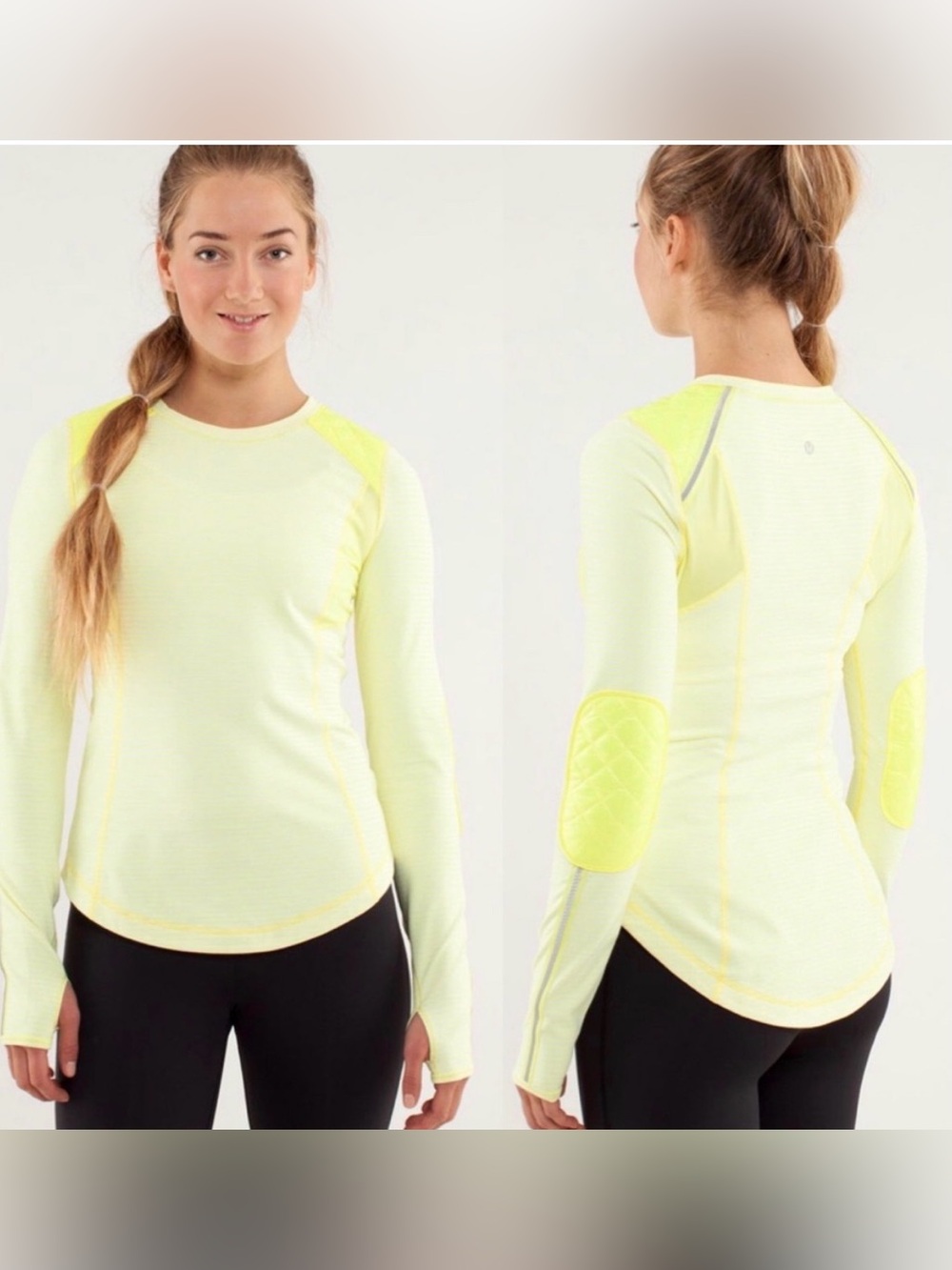 LULULEMON Run Ice Queen Quilted Long Sleeve Top Slope Stripe Clarity Yellow S